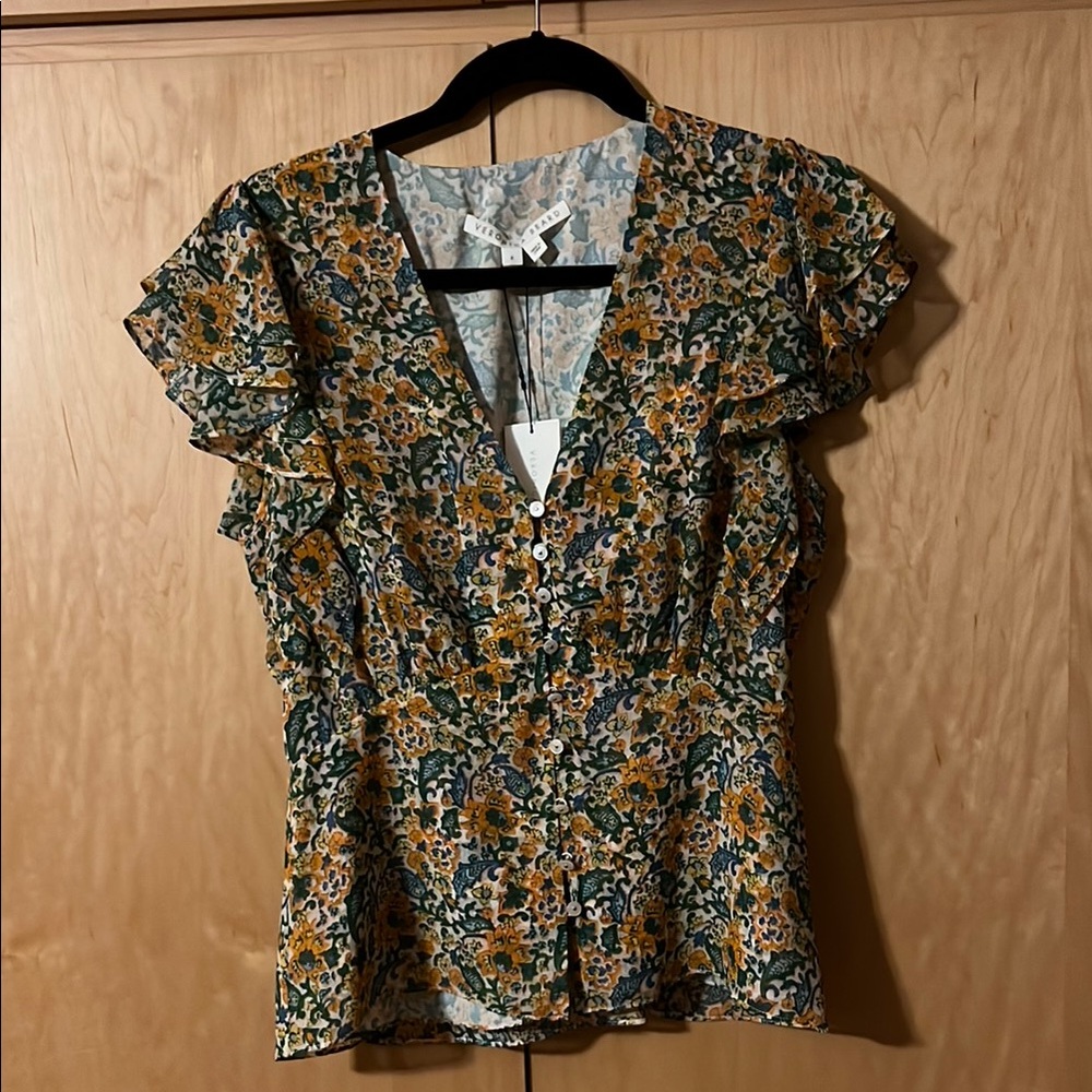 Veronica Beard Multicolor Floral Ruffle Blouse